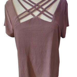 AUW Crisscross Front Short Sleeve Top in Mauve